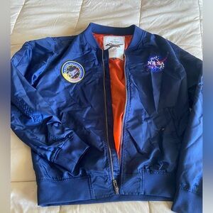 Navy blue with orange lining NASA bomber jacket